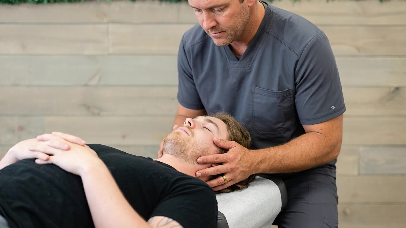 A chiropractor working with a patient on a treatment table.